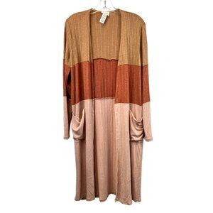 Bibi Long Sleeve Multicolor Colorblock Long Cardigan Womens Size Small